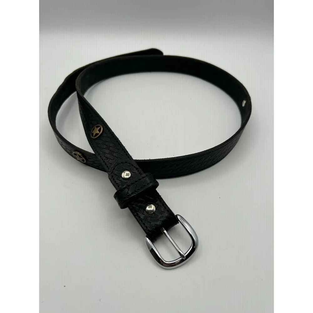 Western Belt Mens 42 Black Leather Star Studded‎ Basketweave Vintage Style